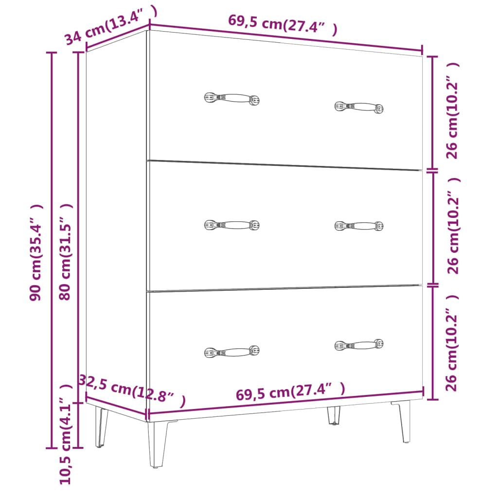 vidaXL Sideboard Concrete Grey 69.5x34x90 cm Engineered Wood