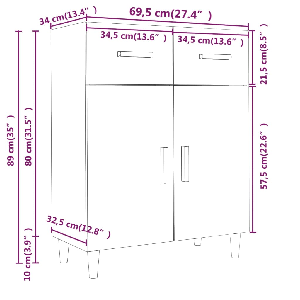 vidaXL Sideboard White 69.5x34x89 cm Engineered Wood