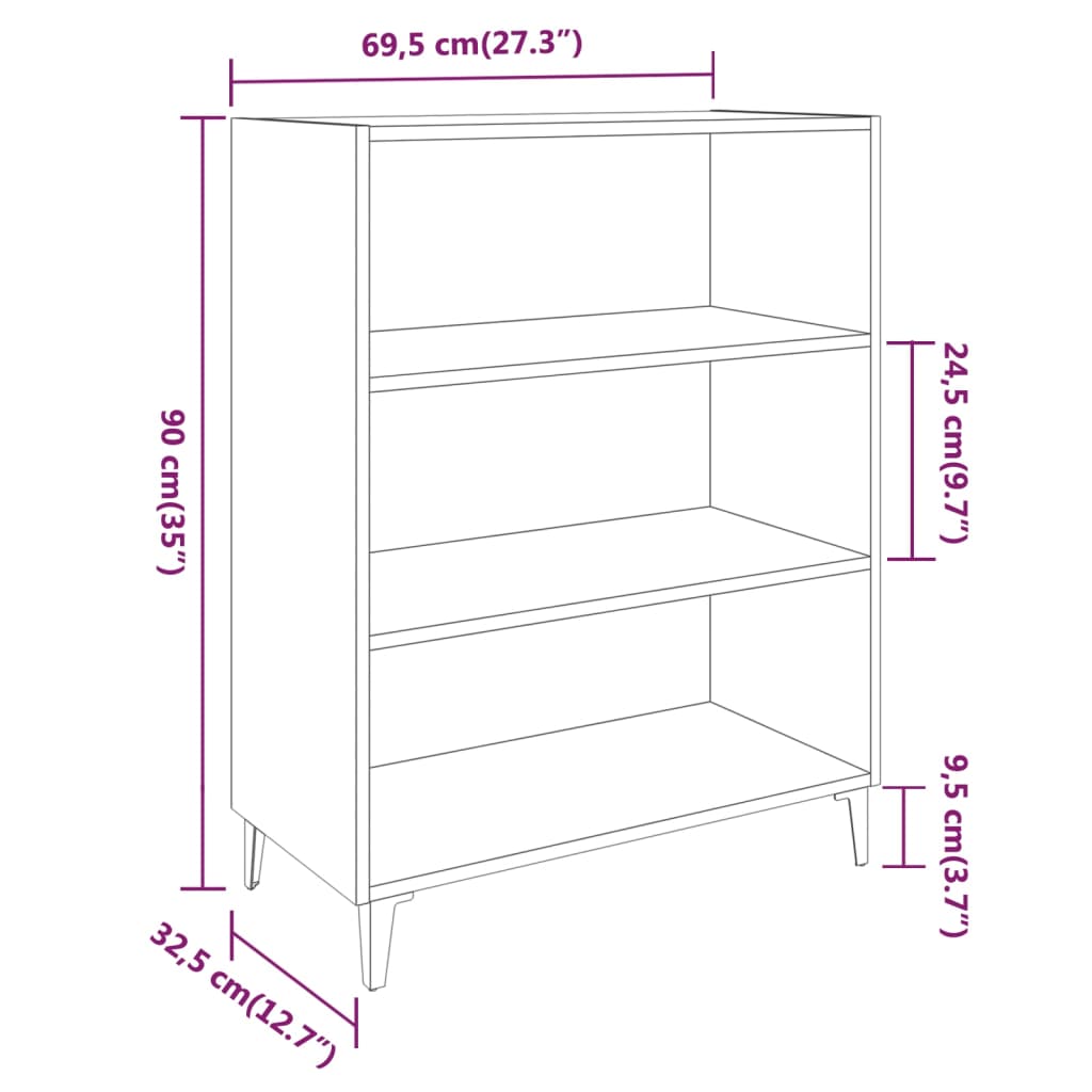 vidaXL Sideboard Sonoma Oak 69.5x32.5x90 cm Engineered Wood