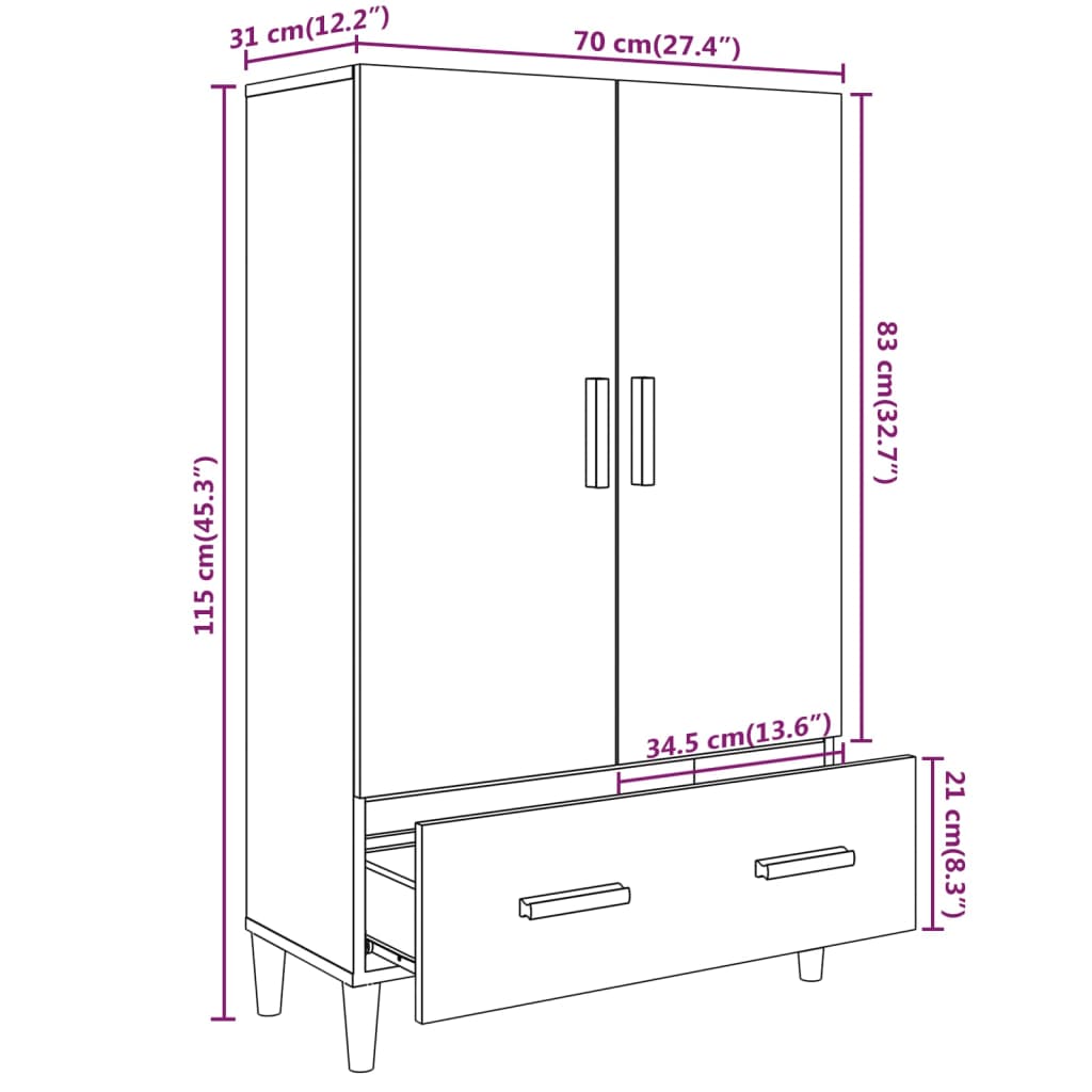 vidaXL Highboard Concrete Grey 70x31x115 cm Engineered Wood