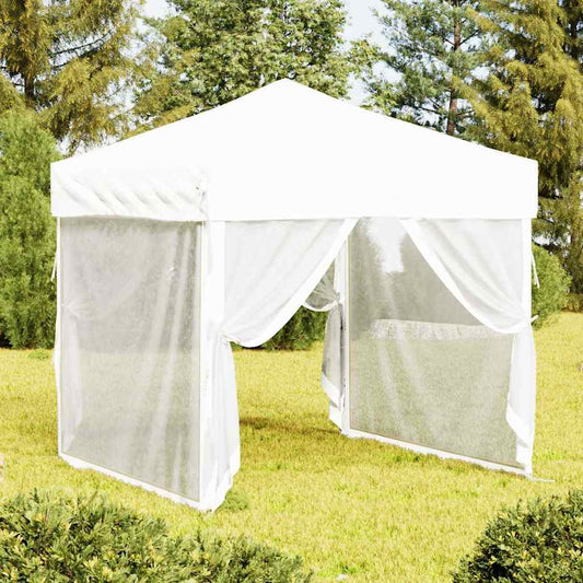 vidaXL Folding Party Tent with Sidewalls White 2x2 m