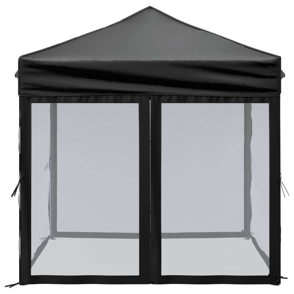 vidaXL Folding Party Tent with Sidewalls Black 2x2 m