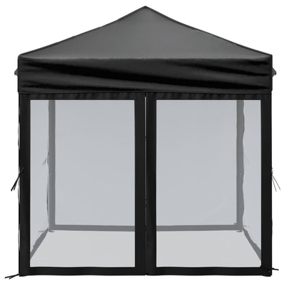 vidaXL Folding Party Tent with Sidewalls Black 2x2 m