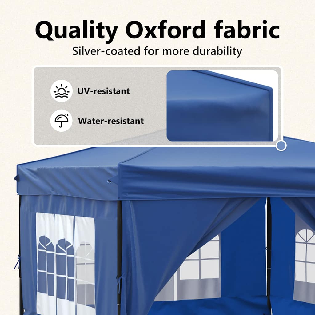vidaXL Folding Party Tent with Sidewalls Blue 3x3 m