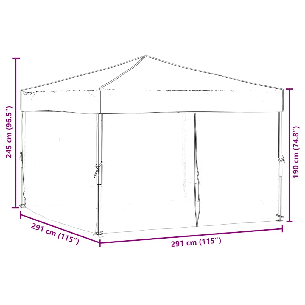 vidaXL Folding Party Tent with Sidewalls Black 3x3 m