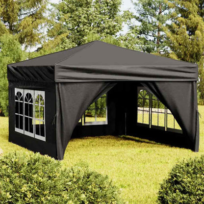 vidaXL Folding Party Tent with Sidewalls Black 3x3 m