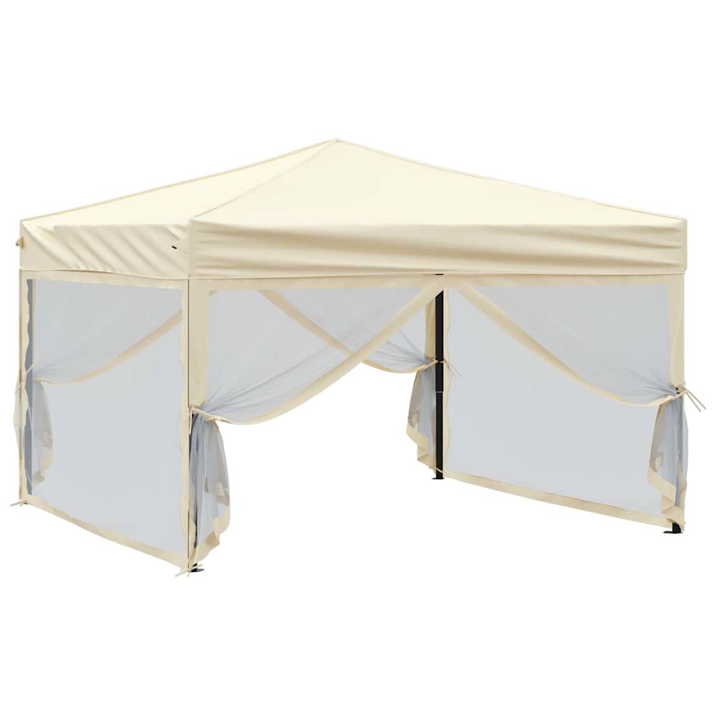 vidaXL Folding Party Tent with Sidewalls Cream 3x3 m