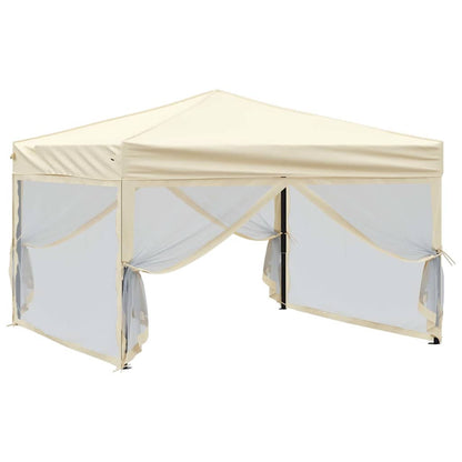 vidaXL Folding Party Tent with Sidewalls Cream 3x3 m