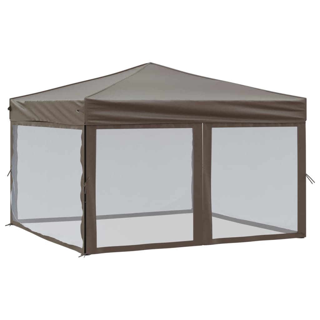 vidaXL Folding Party Tent with Sidewalls Taupe 3x3 m