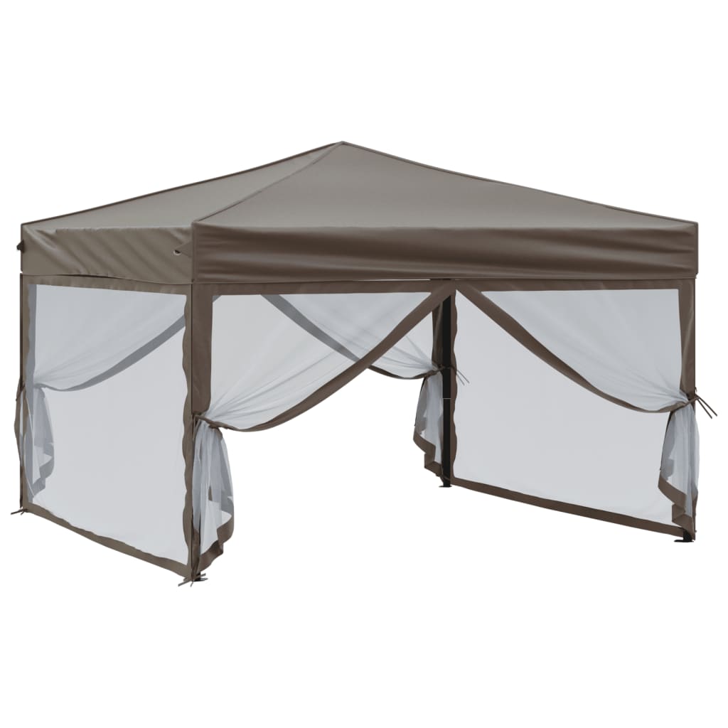 vidaXL Folding Party Tent with Sidewalls Taupe 3x3 m