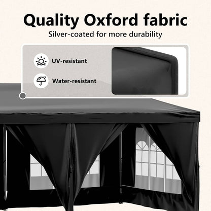 vidaXL Folding Party Tent with Sidewalls Black 3x6 m