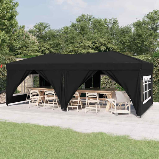 vidaXL Folding Party Tent with Sidewalls Black 3x6 m