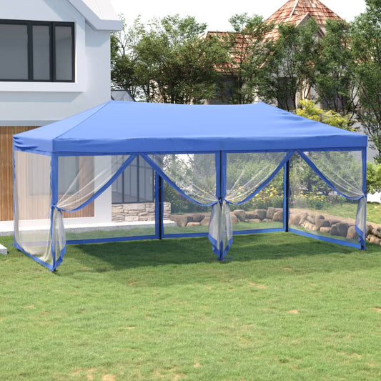 vidaXL Folding Party Tent with Sidewalls Blue 3x6 m