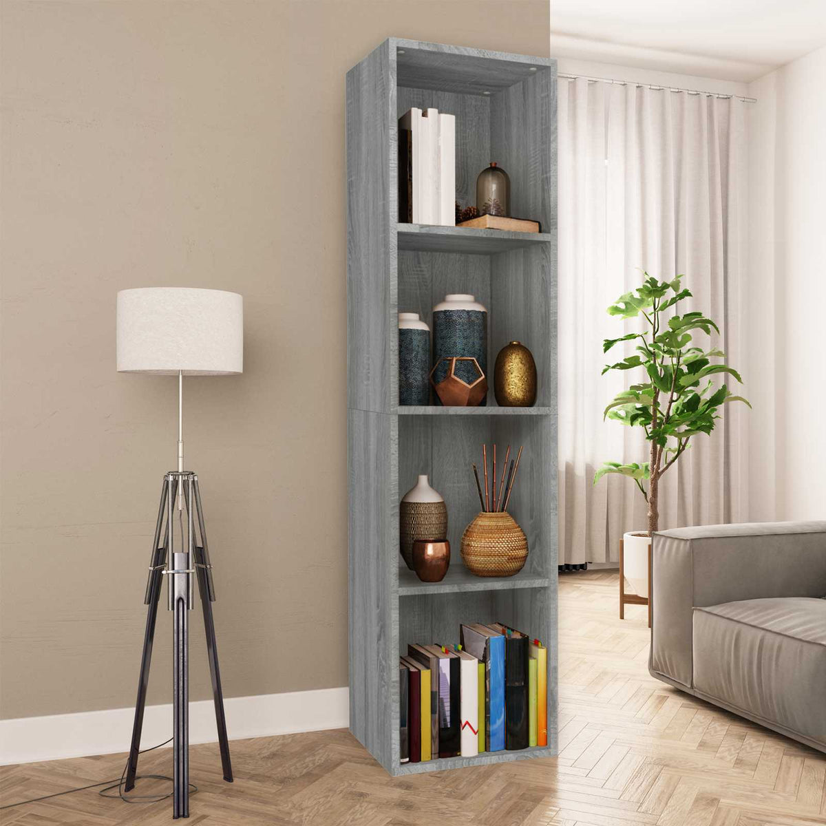 vidaXL Book Cabinet/TV Cabinet Grey Sonoma 36x30x143cm Engineered Wood