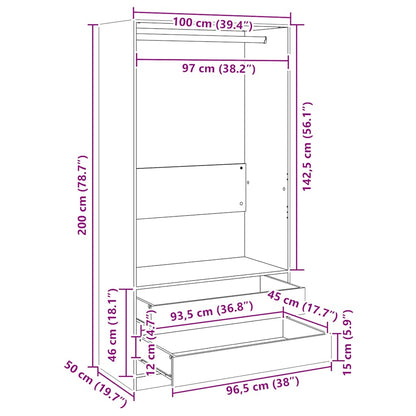 vidaXL Wardrobe Smoked Oak 100x50x200 cm Engineered Wood