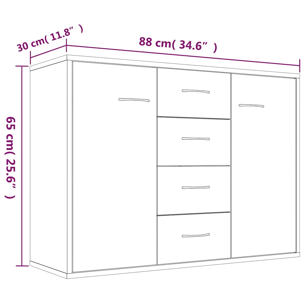 815370 vidaXL Sideboard Grey Sonoma 88x30x65 cm Engineered Wood