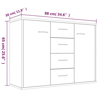 815370 vidaXL Sideboard Grey Sonoma 88x30x65 cm Engineered Wood