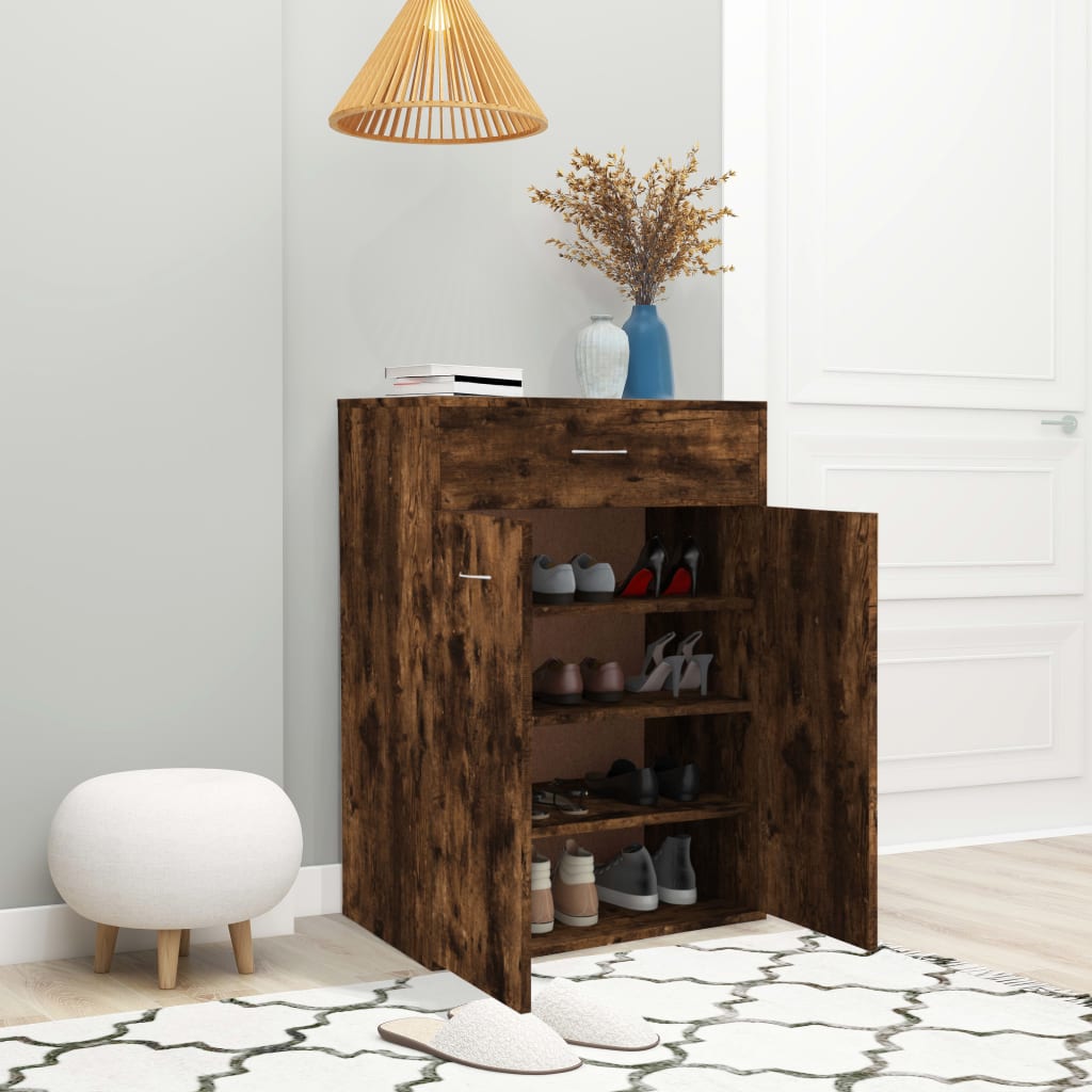 vidaXL Shoe Cabinet Smoked Oak 60x35x84 cm Engineered Wood