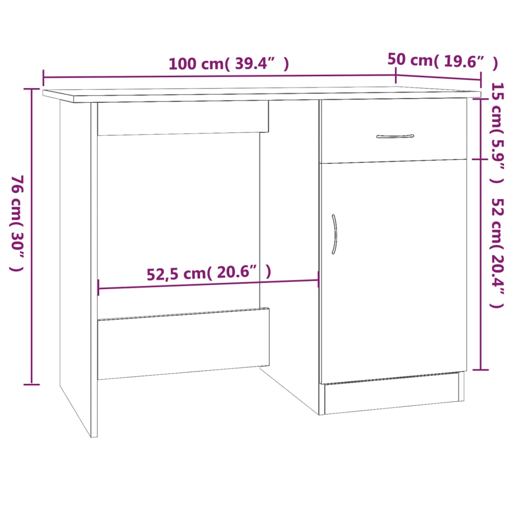 vidaXL Desk Grey Sonoma 100x50x76 cm Engineered Wood