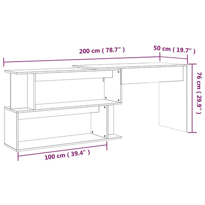 vidaXL Corner Desk Smoked Oak 200x50x76 cm Engineered Wood