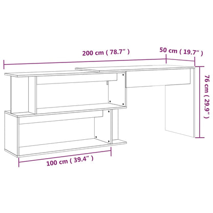vidaXL Corner Desk Brown Oak 200x50x76 cm Engineered Wood