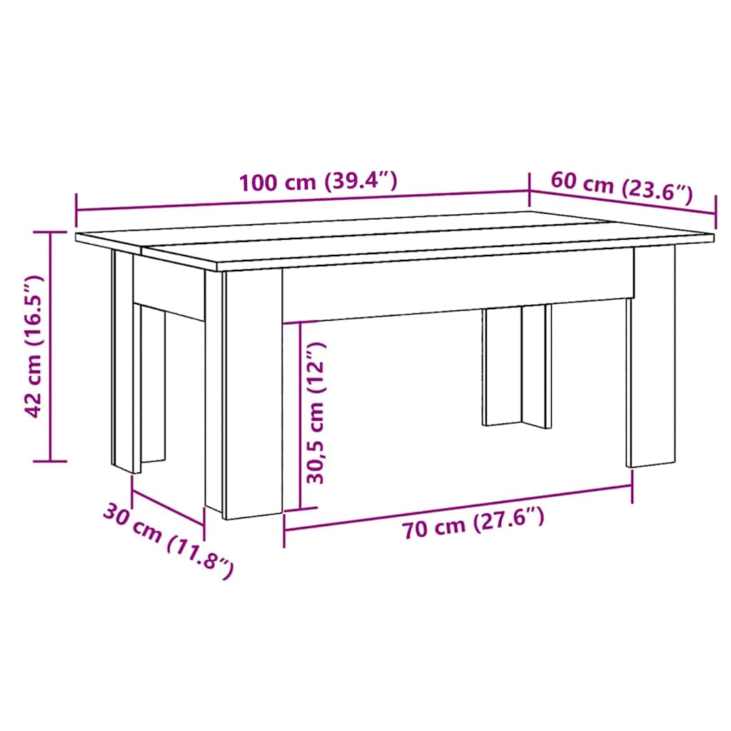 vidaXL Coffee Table Smoked Oak 100x60x42 cm Engineered Wood