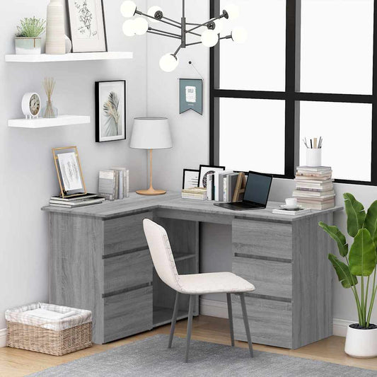 vidaXL Corner Desk Grey Sonoma 145x100x76 cm Engineered Wood