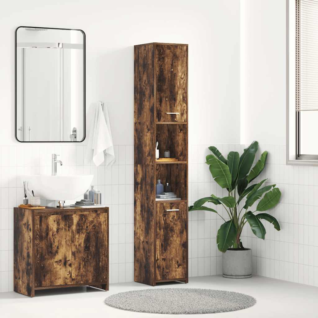 vidaXL Bathroom Cabinet Smoked Oak 30x30x183.5 cm Engineered Wood