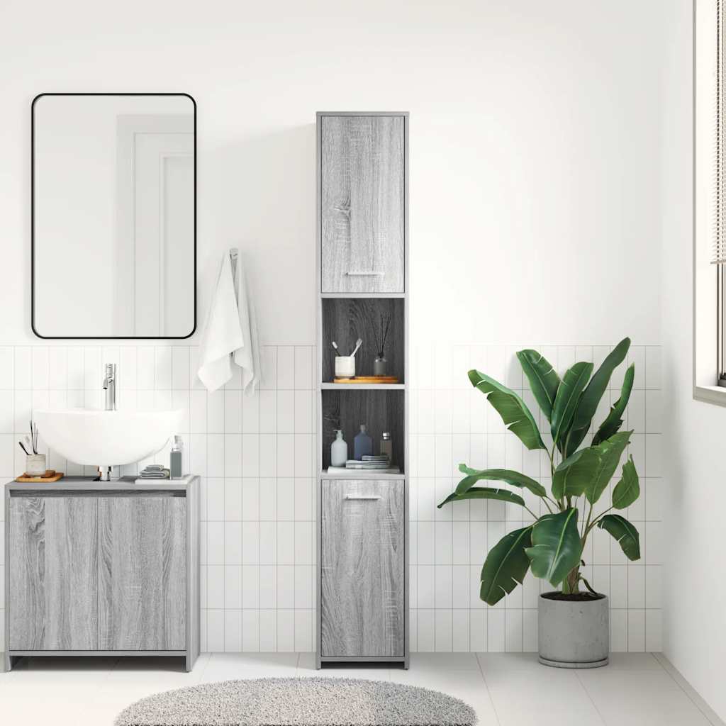 vidaXL Bathroom Cabinet Grey Sonoma 30x30x183.5 cm Engineered Wood