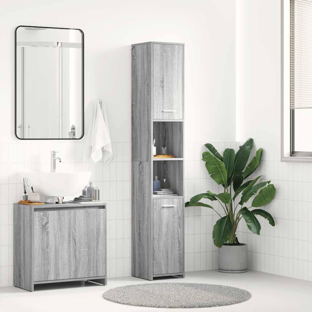 vidaXL Bathroom Cabinet Grey Sonoma 30x30x183.5 cm Engineered Wood