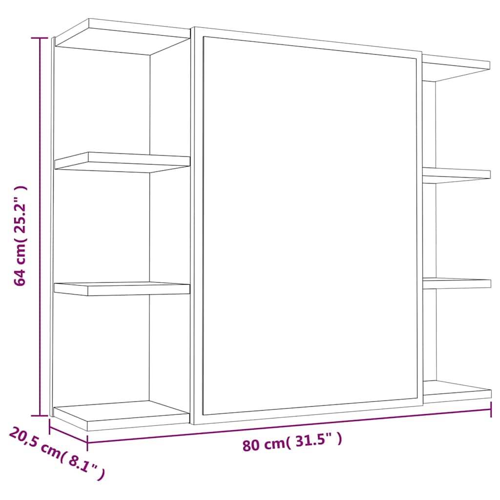 vidaXL Bathroom Mirror Cabinet Smoked Oak 80x20.5x64cm Engineered Wood