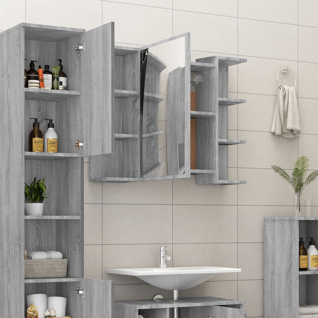 vidaXL Bathroom Mirror Cabinet Grey Sonoma 80x20.5x64cm Engineered Wood