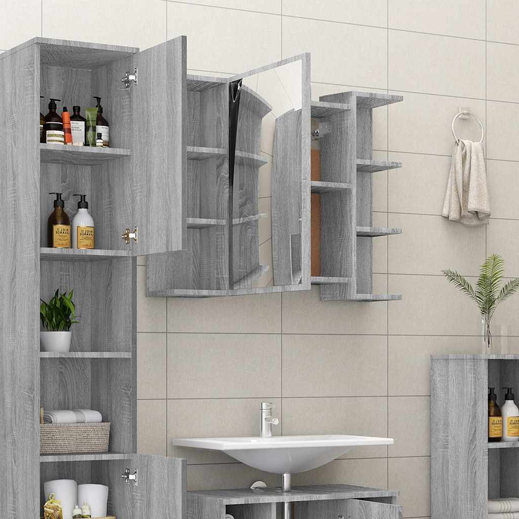 vidaXL Bathroom Mirror Cabinet Grey Sonoma 80x20.5x64 cm