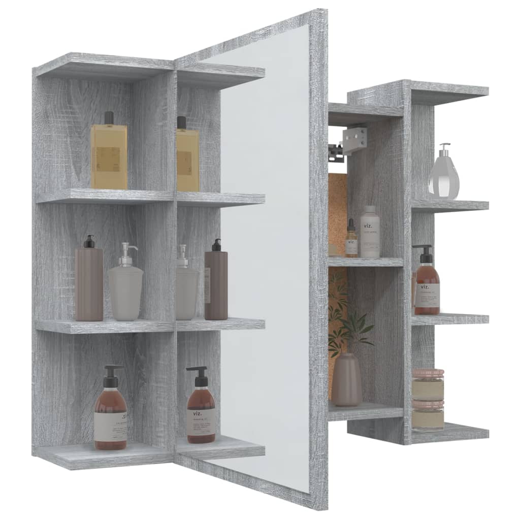 vidaXL Bathroom Mirror Cabinet Grey Sonoma 80x20.5x64cm Engineered Wood