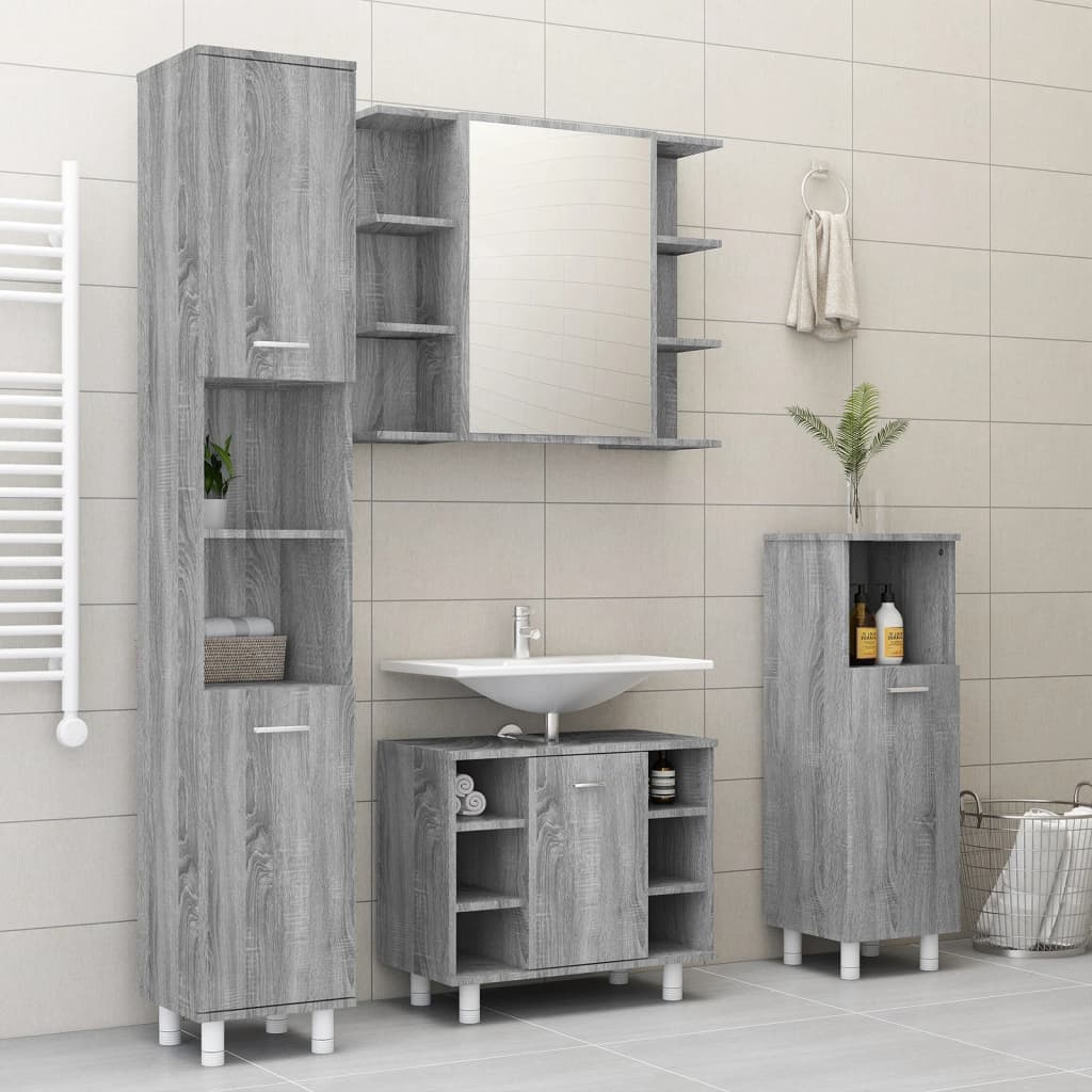 vidaXL Bathroom Mirror Cabinet Grey Sonoma 80x20.5x64cm Engineered Wood