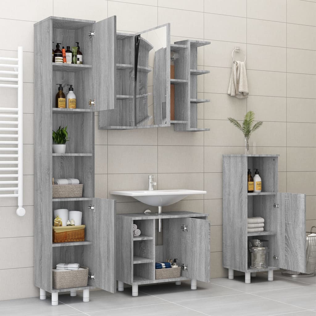 vidaXL Bathroom Mirror Cabinet Grey Sonoma 80x20.5x64cm Engineered Wood