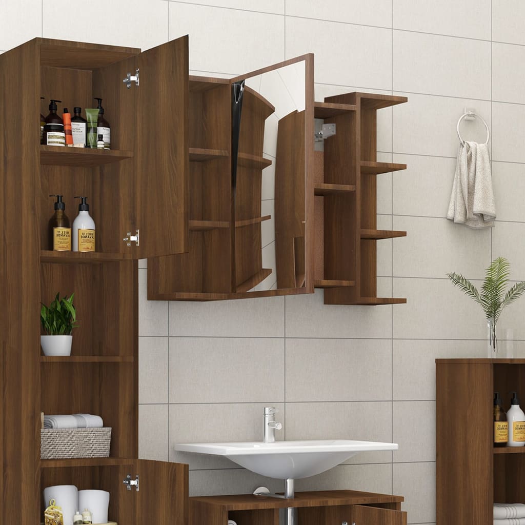 vidaXL Bathroom Mirror Cabinet Brown Oak 80x20.5x64 cm Engineered Wood
