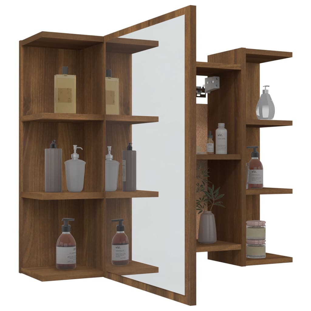 vidaXL Bathroom Mirror Cabinet Brown Oak 80x20.5x64 cm Engineered Wood
