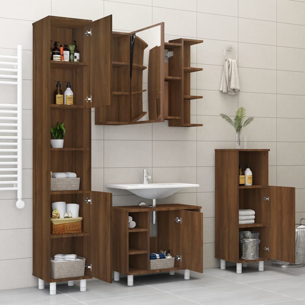 vidaXL Bathroom Mirror Cabinet Brown Oak 80x20.5x64 cm Engineered Wood