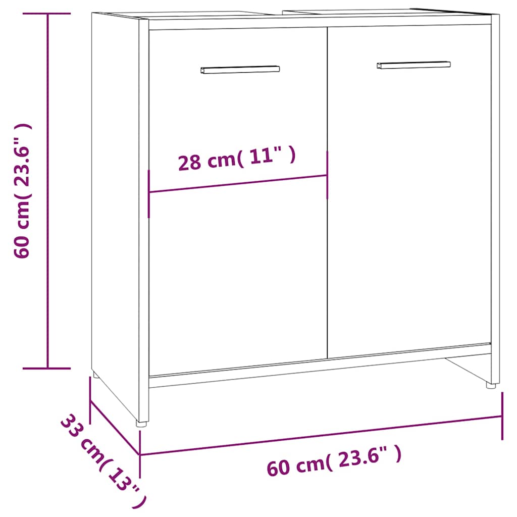 vidaXL Bathroom Cabinet Grey Sonoma 60x33x60 cm Engineered Wood
