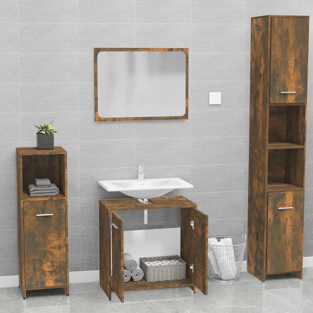 vidaXL Bathroom Furniture Set Smoked Oak Engineered Wood