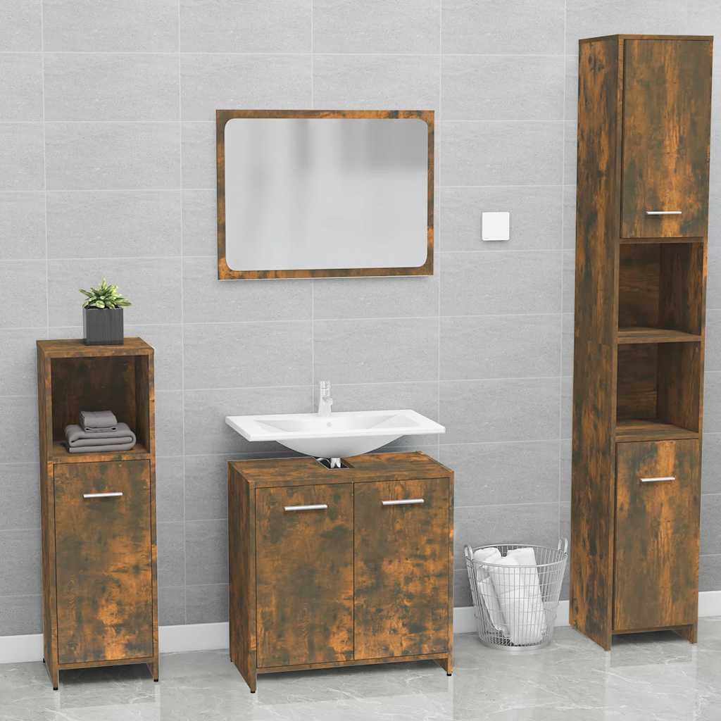 vidaXL Bathroom Furniture Set Smoked Oak Engineered Wood