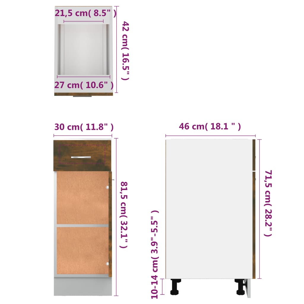 vidaXL Drawer Bottom Cabinet "Lyon" Smoked Oak 30x46x81,5 cm Engineered Wood