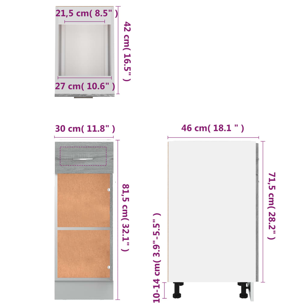vidaXL Drawer Bottom Cabinet Lyon Grey Sonoma 30x46x81.5 cm Engineered Wood