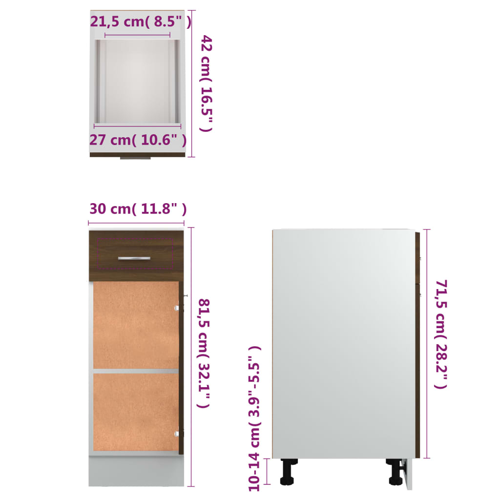 vidaXL Drawer Bottom Cabinet "Lyon" Brown Oak 30x46x81,5 cm Engineered Wood