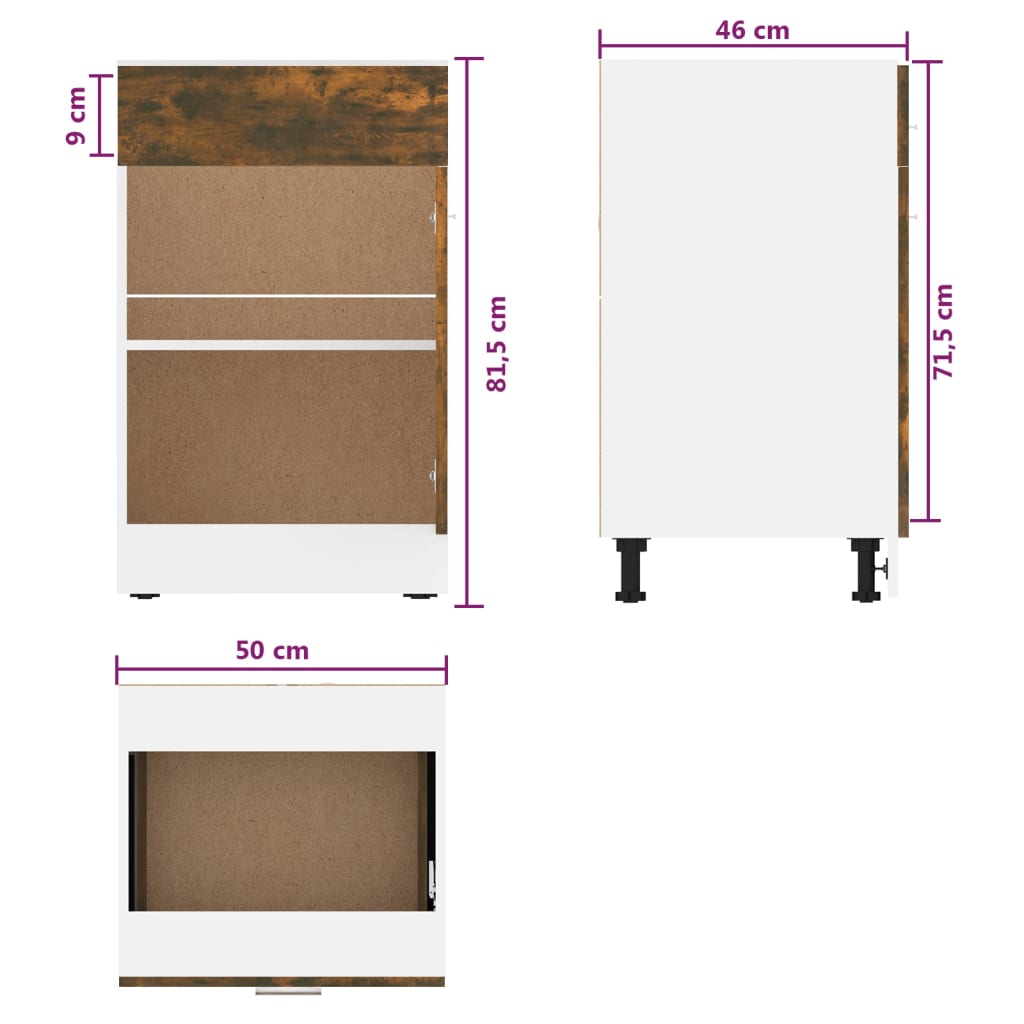 vidaXL Drawer Bottom Cabinet Lyon Smoked Oak 50x46x81.5 cm Engineered Wood