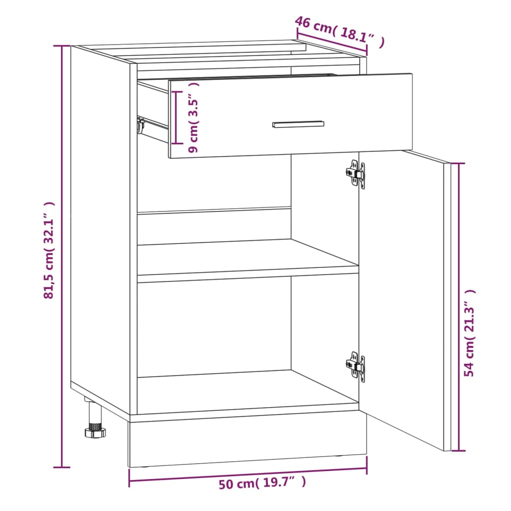vidaXL Drawer Bottom Cabinet Lyon Smoked Oak 50x46x81.5 cm Engineered Wood