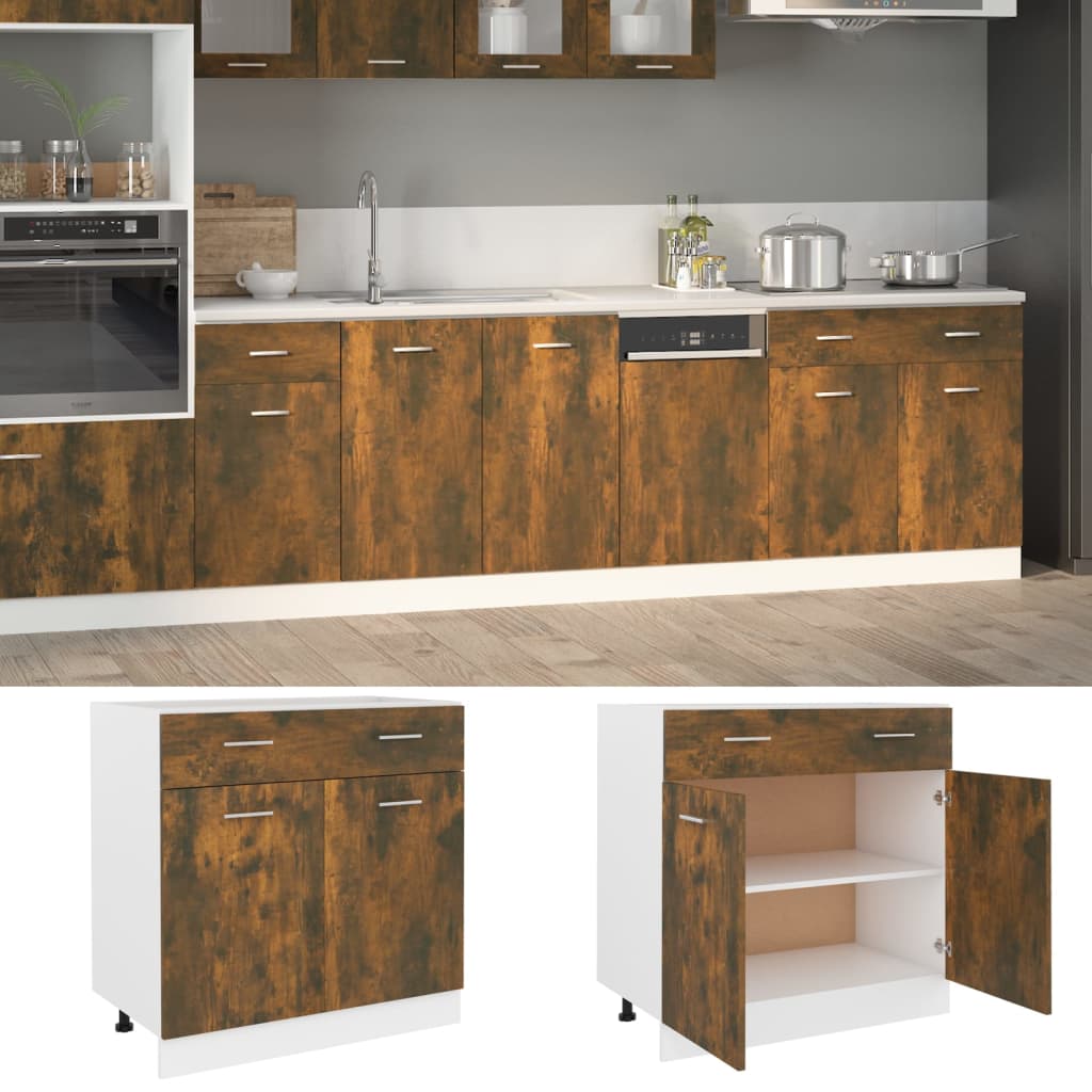vidaXL Drawer Bottom Cabinet "Lyon" Smoked Oak 80x46x81,5 cm Engineered Wood
