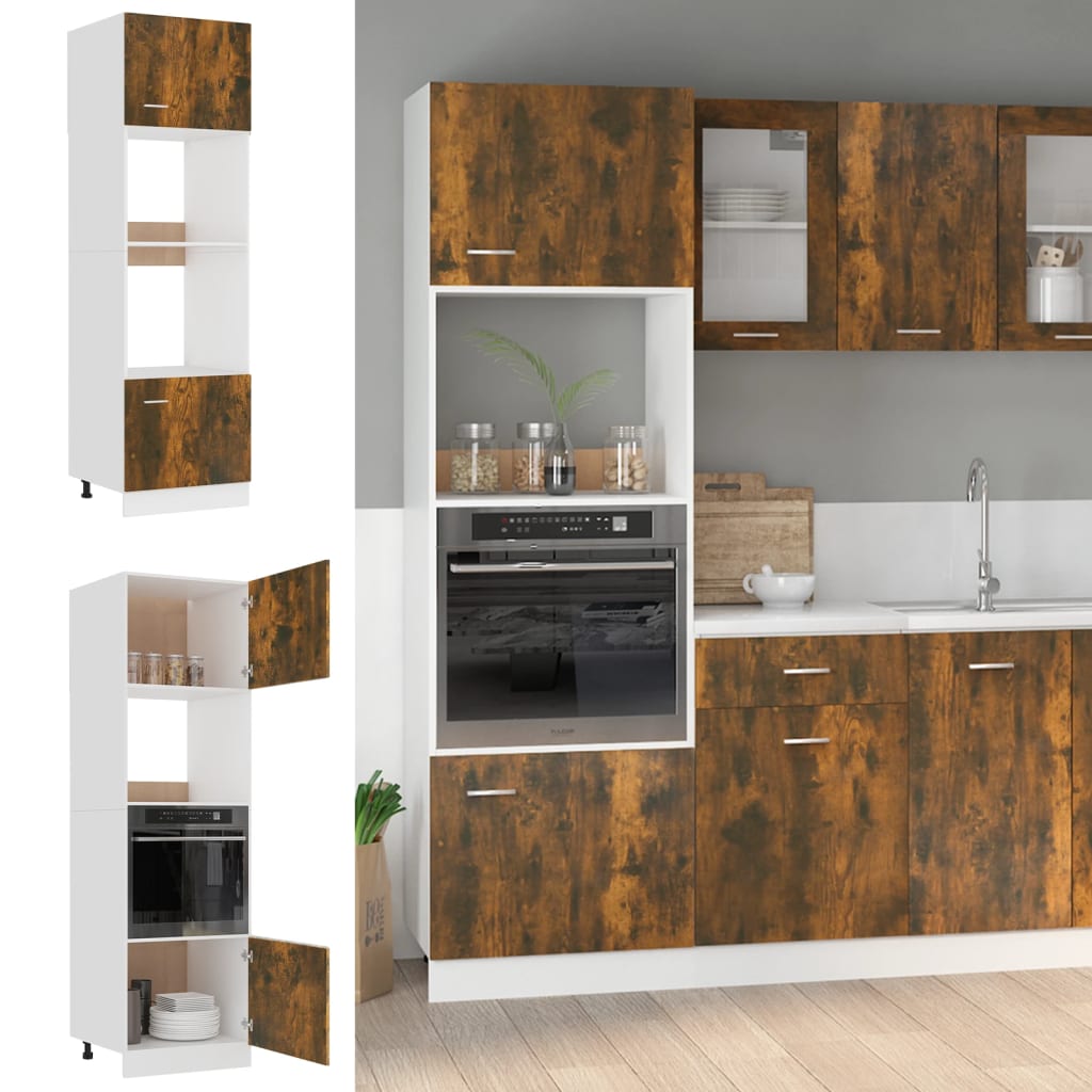 vidaXL Microwave Cabinet Lyon Smoked Oak 60x57x207 cm Engineered Wood