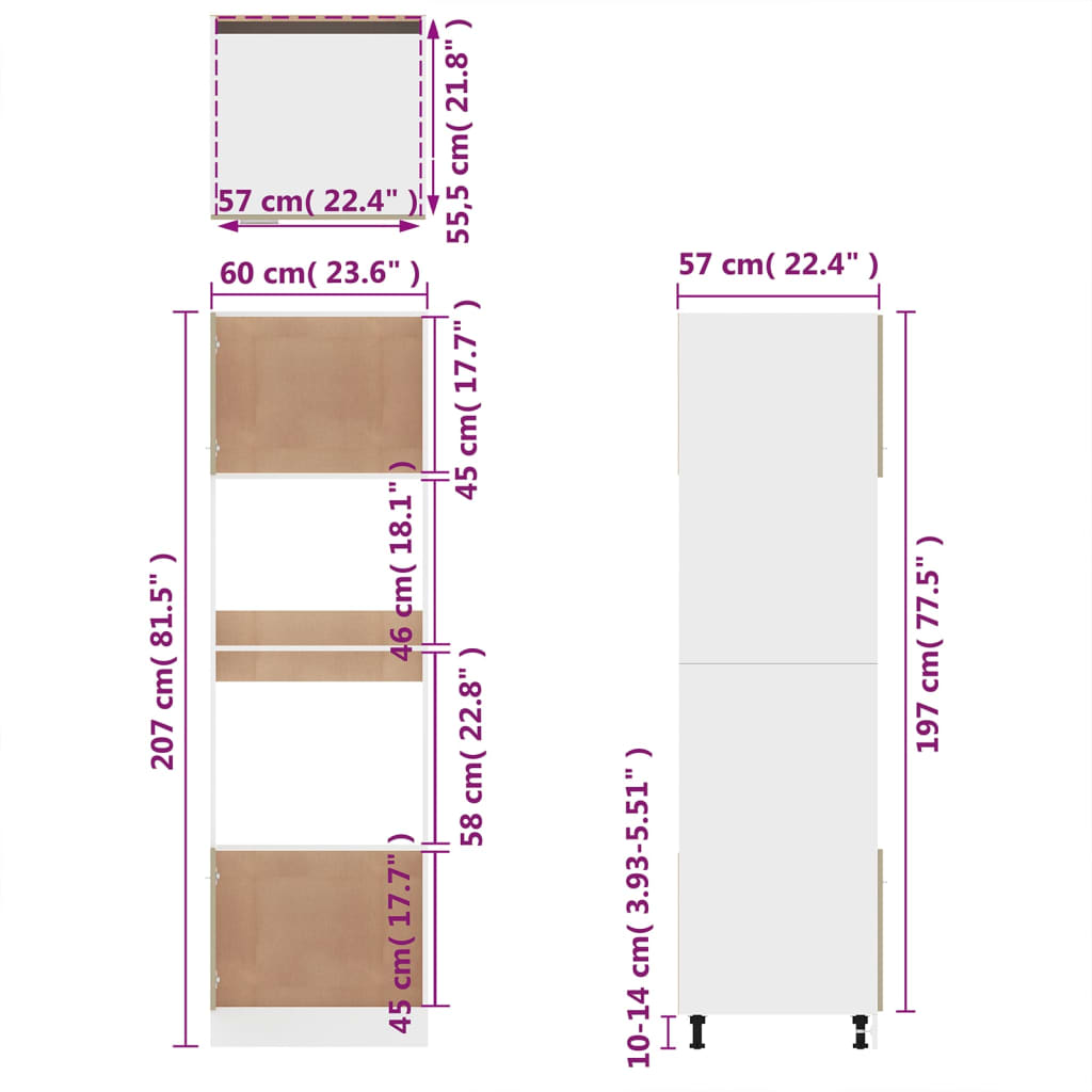 vidaXL Microwave Cabinet Lyon Brown Oak 60x57x207 cm Engineered Wood